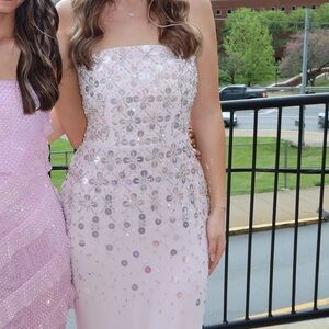 Oh Polly Hand Embellished Bandeau Maxi Dress in Blush